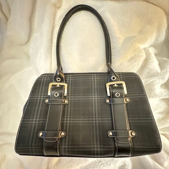 Tartan Plaid Bowler Bag Faux Leather Buckle Shoulder Bag - Picture 7 of 13